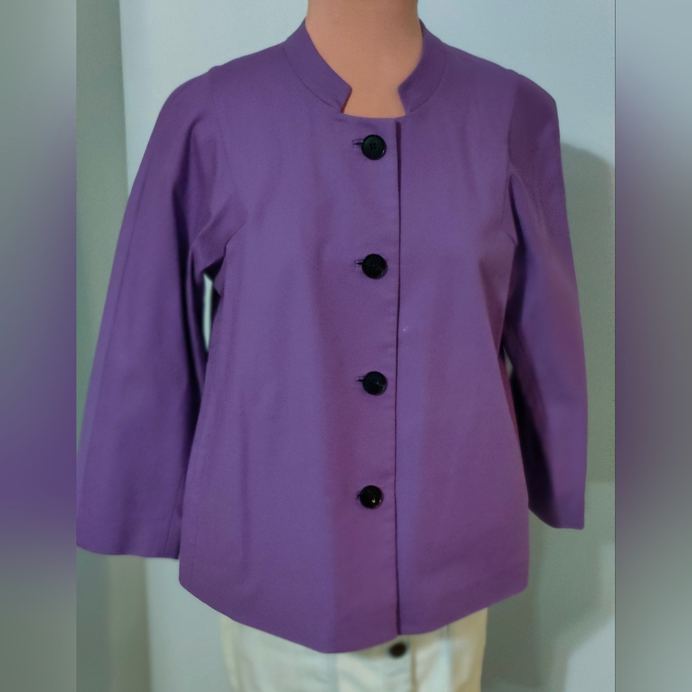 Lafayette 148 Carmina  big button swing jacket blazer  delphinium chic iconic  4
